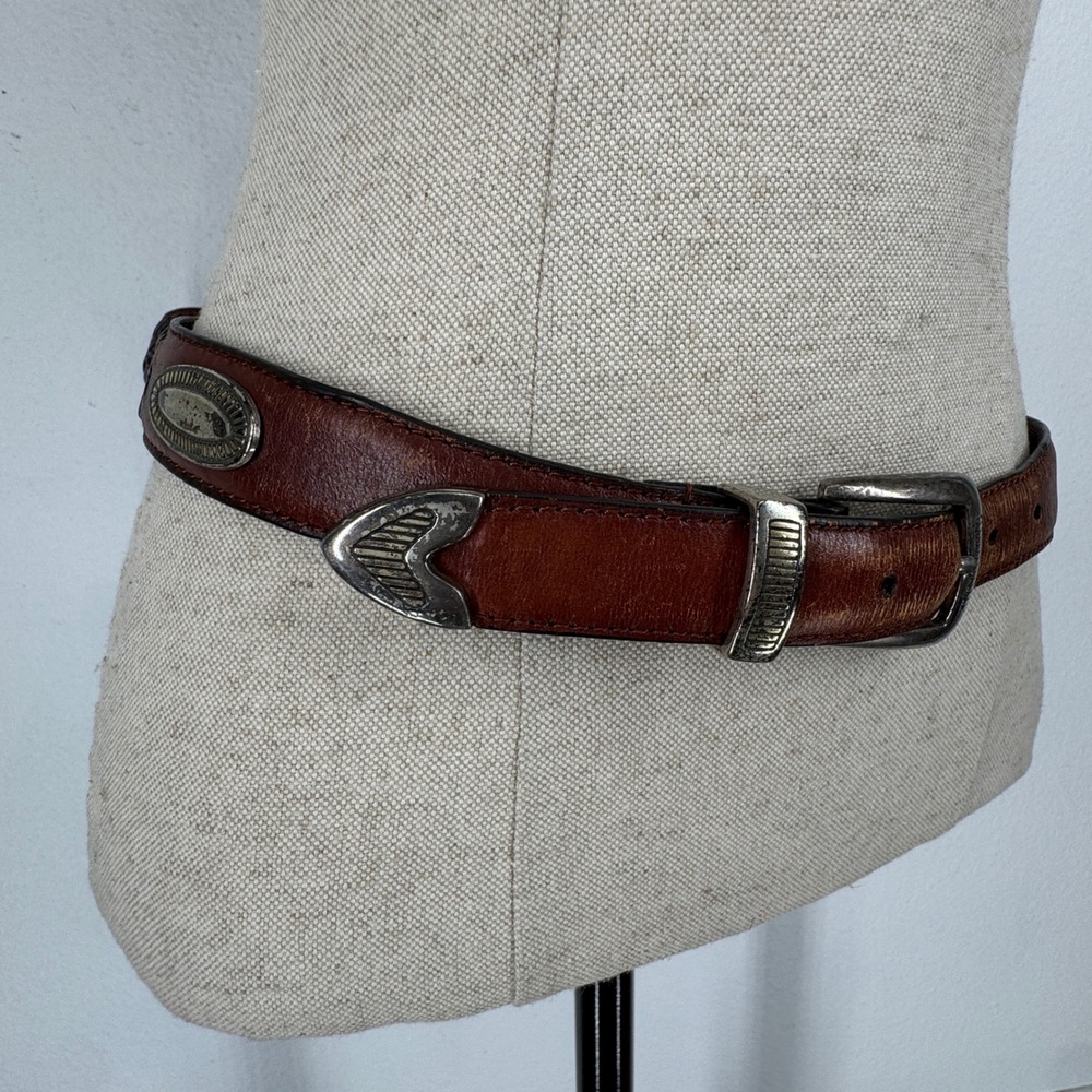 Fossil Vintage Mens Brown Braided Leather Western Concho Belt Size 42 Full Grain